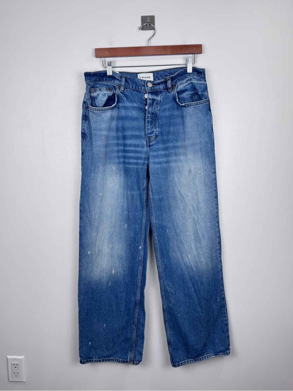 Frame Men Straight Leg Distressed Splattered Jean Raywood Size 31